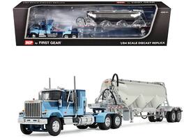 First Gear - GMC General with 34 Flat Top Sleeper and Heil Pneumatic Tank Trailer with Stripes 1/64 & by DCP/First Gear - Blue