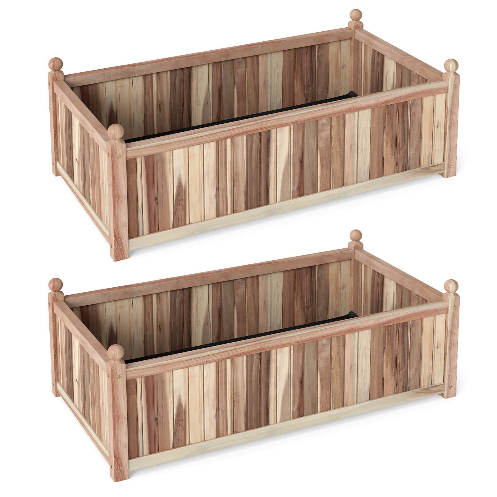 Alt View 9. Costway - Costway 2 PCS Natural Acacia Wood Rectangular Planter Box with Liner Drainage Indoor Outdoor - Natural.