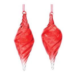 BreeBe - Swirl Glass Drop Ornament (Set of 12) - Red, Clear