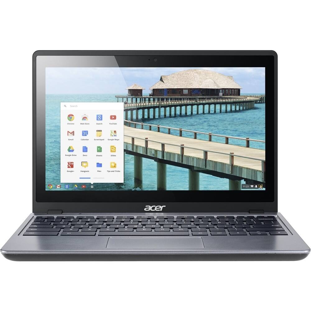 Front. Acer - 11.6" Refurbished Touch-Screen Chromebook - Intel Celeron - 4GB Memory - 16GB Solid State Drive - Granite gray.