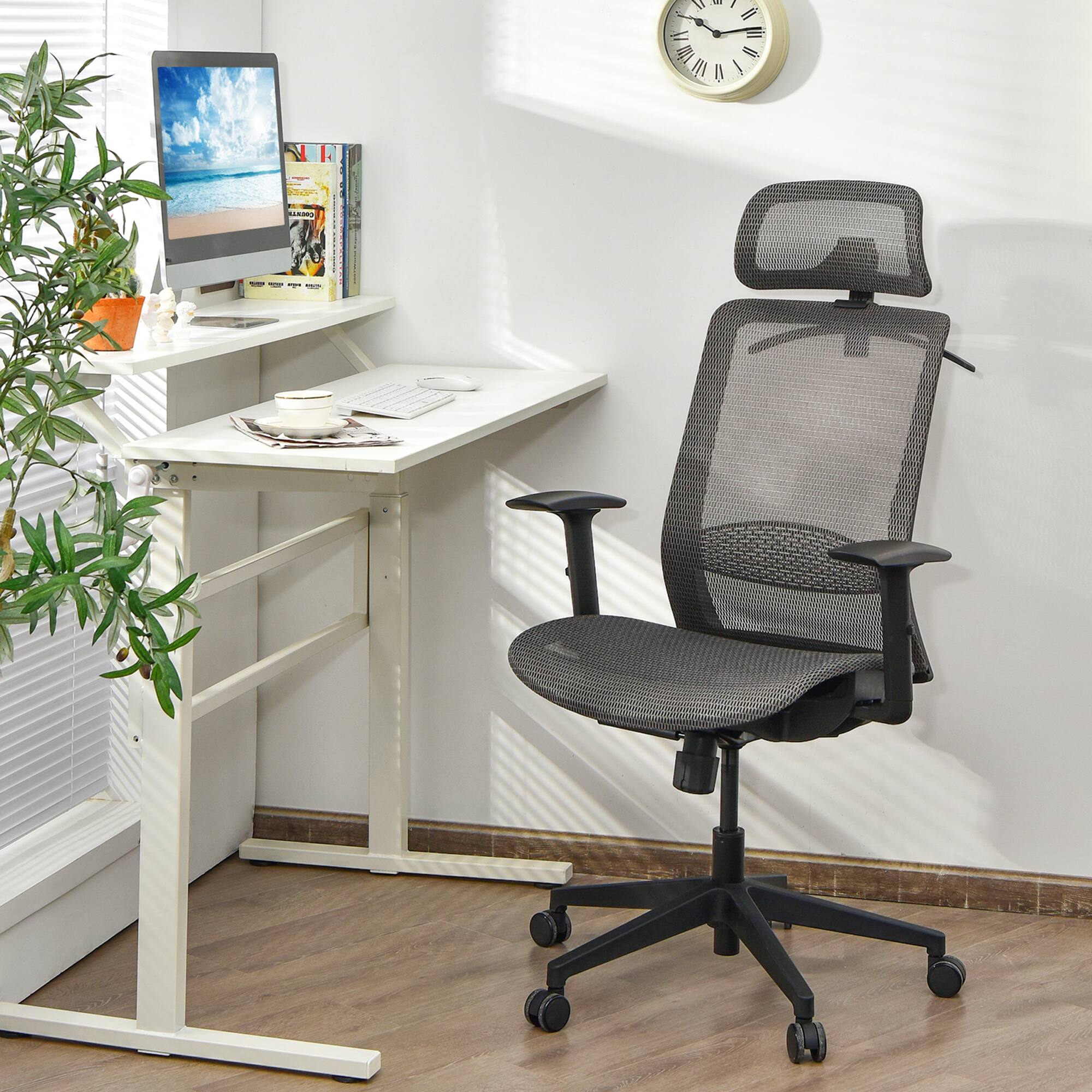 Alt View 2. Gymax - Gymax High Back Mesh Office Chair Swivel Executive Chair w/ Lumbar Support Grey - Grey.