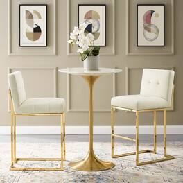 Privy Gold Stainless Steel Performance Velvet Bar Stool Set of 2 by Modway - Gold Ivory