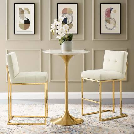 Front. Modway - Privy Gold Stainless Steel Performance Velvet Bar Stool Set of 2 by Modway - Gold Ivory.