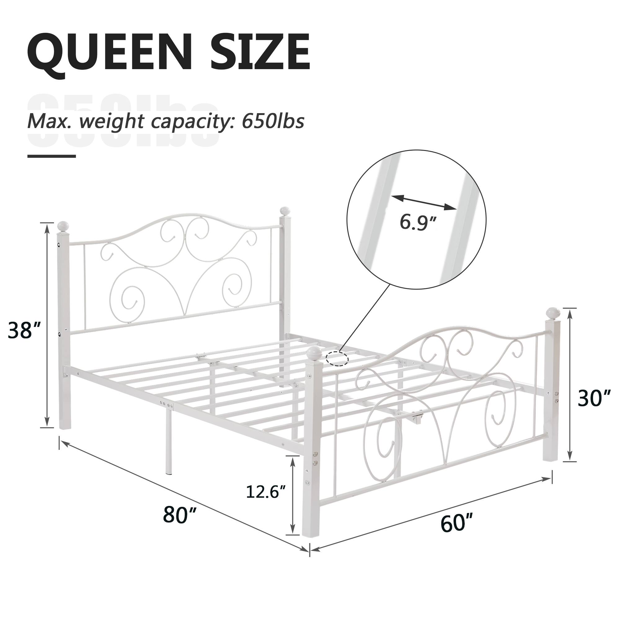 QUEEN SIZE
Max. weight capacity: 650lbs
6.9"
38"
30"
80"
12.6"
60"