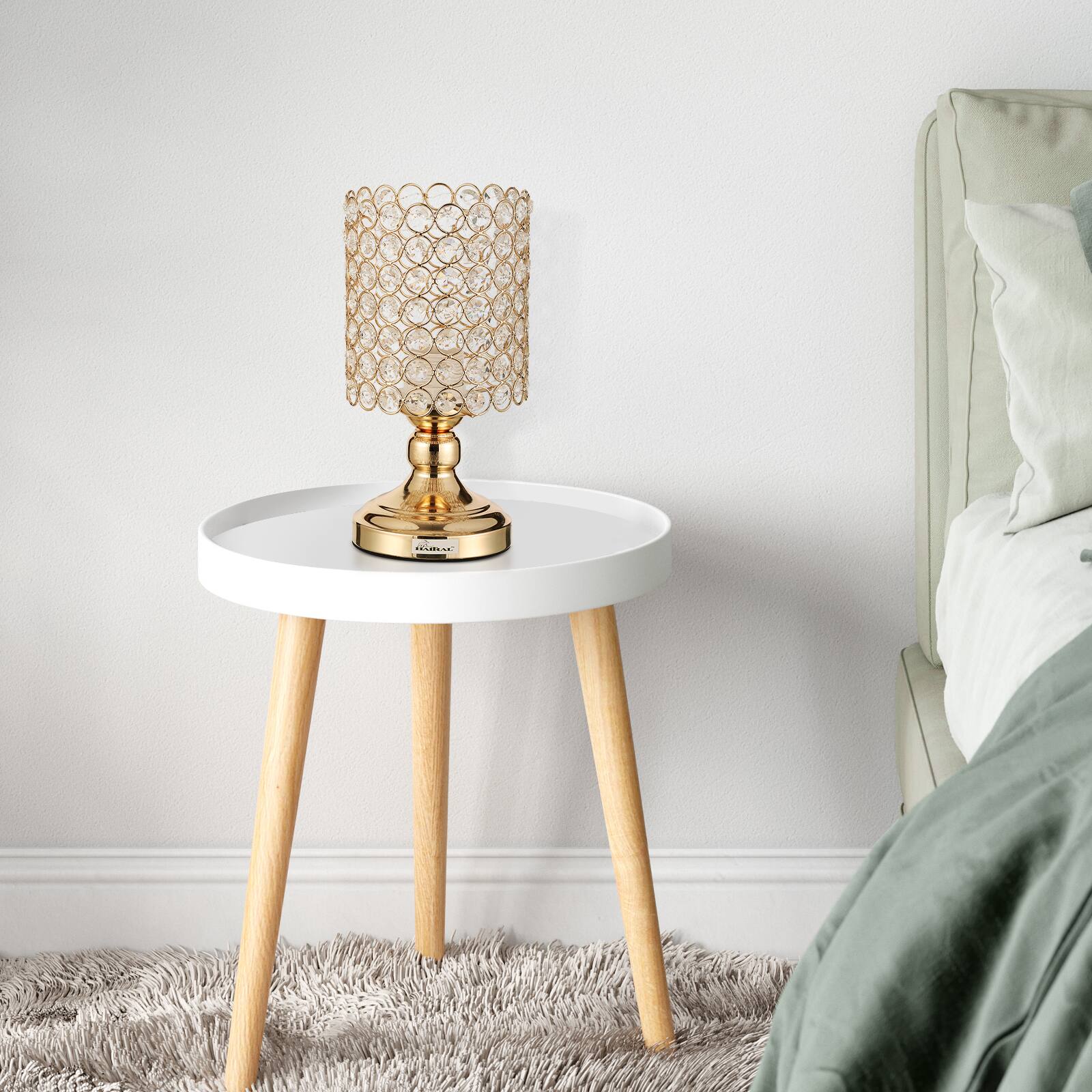 Left. Oumilen - Luxury Gold Crystal Table Lamp, Metal Base & UL Plug, Elegant Lighting for Bedroom, Living Room, Vanity.