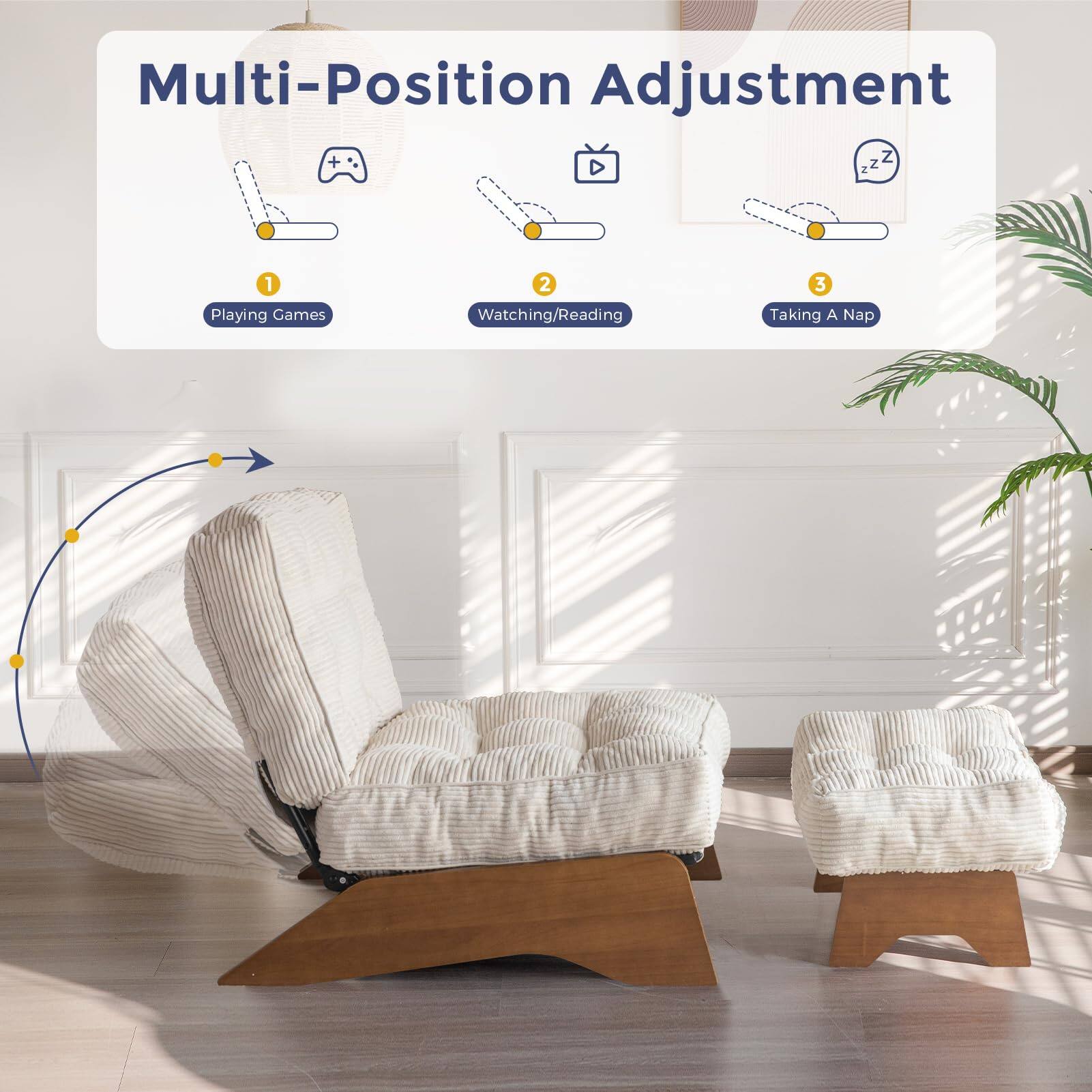 Multi-Position Adjustment

1. Playing Games
2. Watching/Reading
3. Taking A Nap