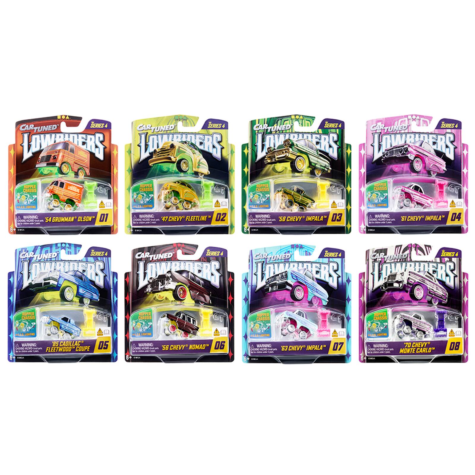 CAR TUNED LOWRIDERS SERIES 4

1. WARNING: 154 GRUMMAN OLSON 01
2. WARNING: '47 CHEVY FLEETLINE 02
3. WARNING: '58 CHEVY IMPALA 03
4. WARNING: '61 CHEVY IMPALA 04
5. WARNING: 85 CADILLAC FLEETWOOD COUPE 05
6. WARNING: '56 CHEVY NOMAD TWO-TONE 06
7. WARNING: '63 CHEVY IMPALA 07
8. WARNING: '70 CHEVY 300g MONTE CARLO 08