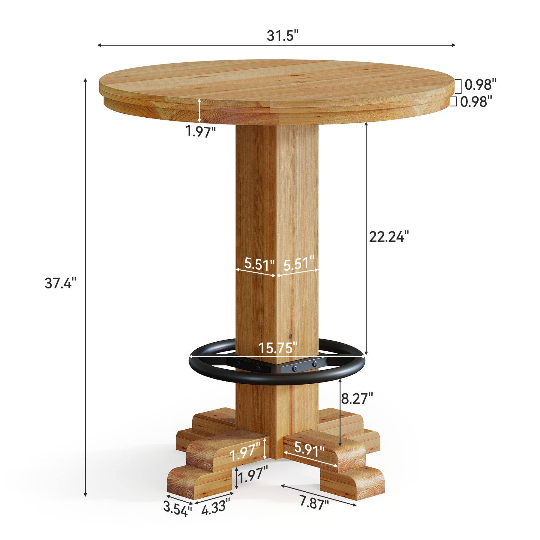 Tribesigns Solid Wood Bar Table with Footrest, Wood Grain Finish and ...