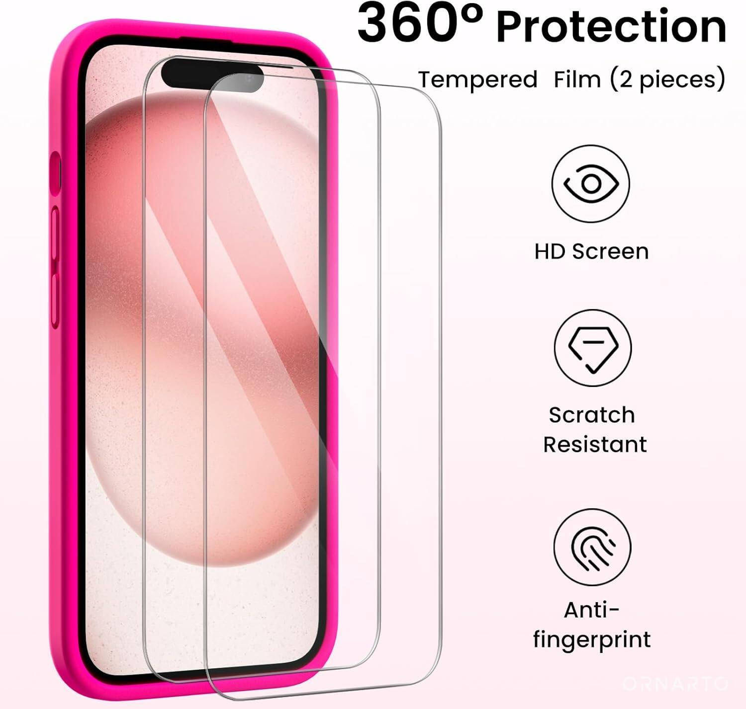 360° Protection Tempered Film (2 pieces) HD Screen Scratch Resistant Anti-fingerprint ORNARTO