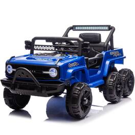 BreeBe - 12V Kids Ride On 6-Wheel Electric Truck w/ Parent Control, Suspension, 4 Motors, LED Lights, Music, USB, Ages 3-5 - Blue
