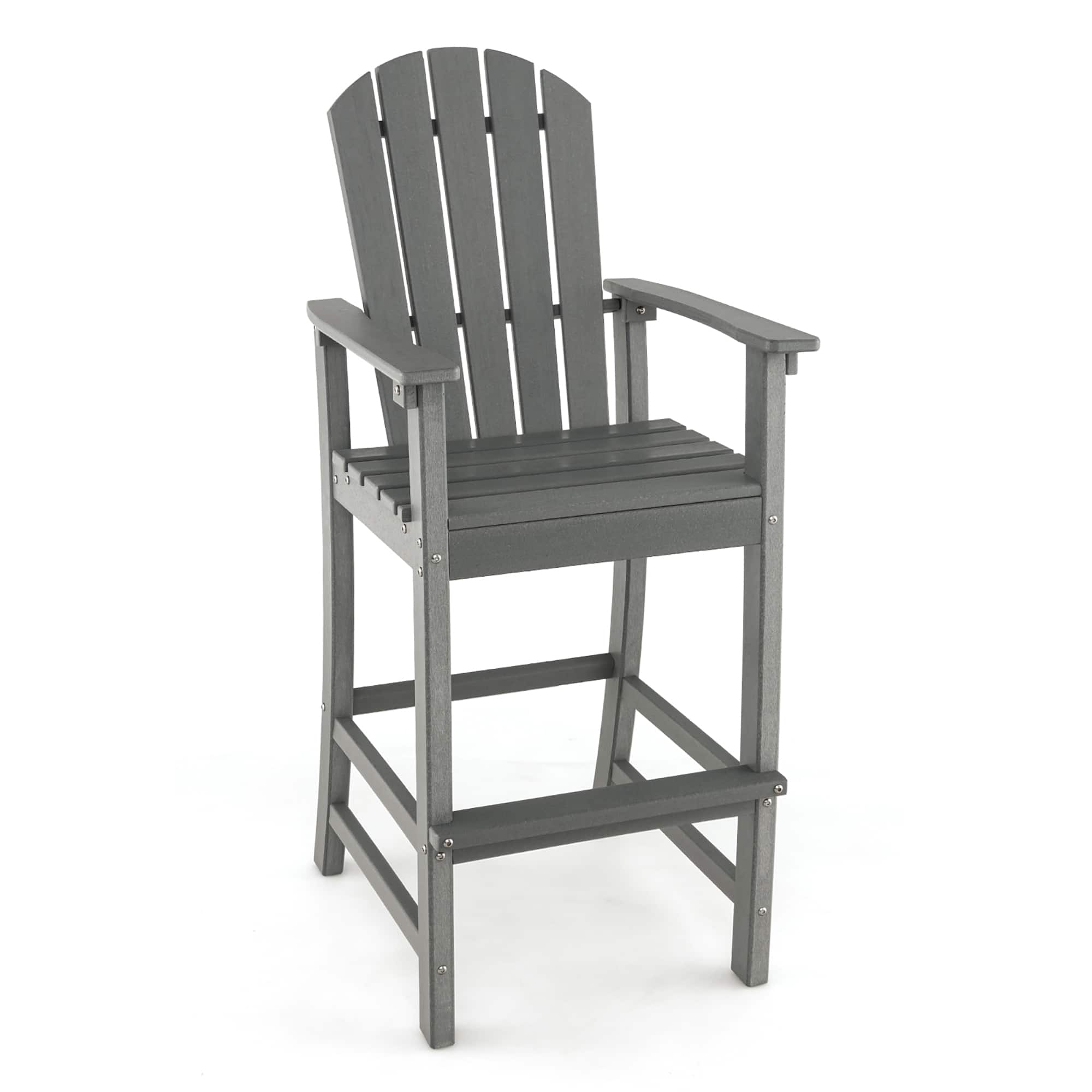 Front. Costway - Costway Outdoor HDPE Bar Height Stool Patio Tall Chair Armrest Footrest All Weather - Grey.