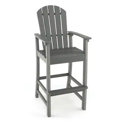 Front. Costway - Costway Outdoor HDPE Bar Height Stool Patio Tall Chair Armrest Footrest All Weather - Grey.