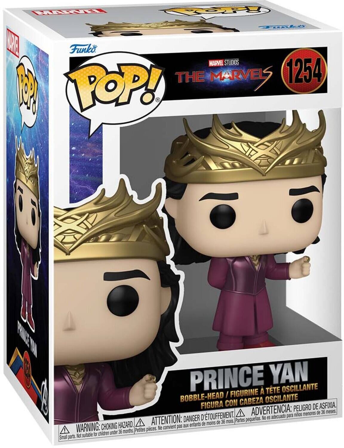 MI FOPY Topk RE Funko MARVEL STUDIOS THE MARVELS 1254 M POP! K VM PRNE! TAN PRINCE YAN  TTE OSCILANTE BOBBLE-HEAD I FIGURINE CON CABEZA OSCILANTE FIGURA PELIGRO DE ASFIXIA, D'TOUFFEMENT. ADVERTENCIA: para ninos menores de 36 meses DANGER pequerias. No es adecuado HAZARD. ATTENTION: enfants de moins de 36 mois. Partes WARNING: CHOKING convient pas aux Pettes pieces. Ne children under 36 months Not suitable for Smal parts.