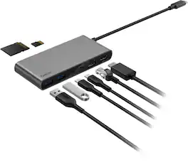 Belkin - 8-Port Hub w/ 4K HDMI Display @ 60Hz, 100W Power Delivery, Fast Data Transfer 10Gbps, USB-C Multiport Adapter - Space Gray