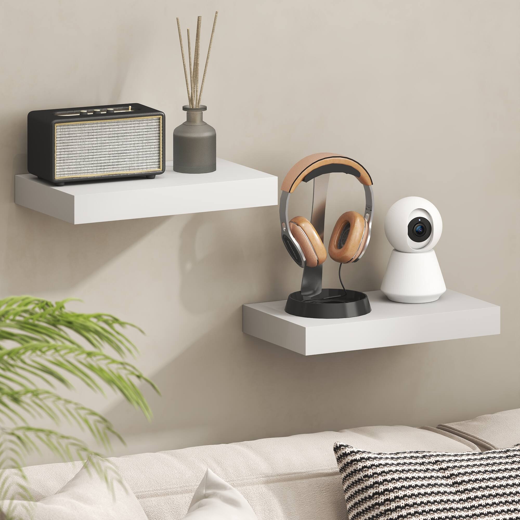 Alt View 1. Furinno - TANNA Floating Shelves for Wall, 9 x 16 Wall Shelf, 2-in Thick Shelf,Wall Mounted Floating Shelf with Invisible Brackets - White.