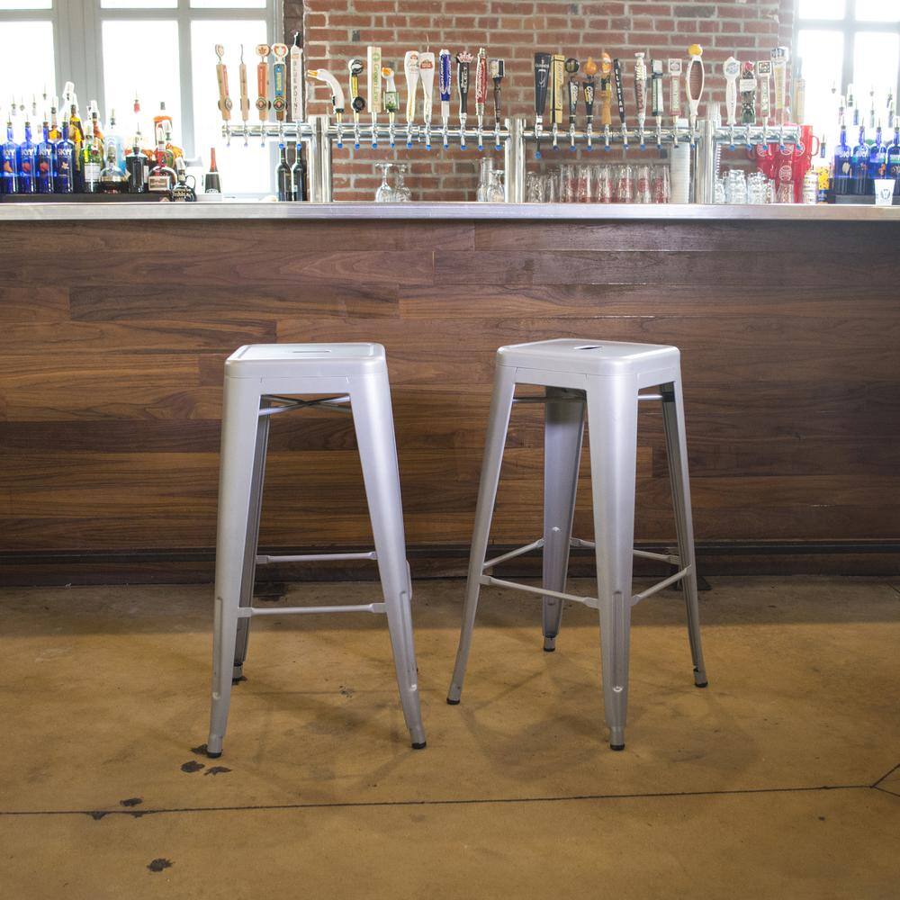 Alt View 1. AmeriHome - Loft 24 Inch Metal Bar Stool - 2 Piece - Silver.