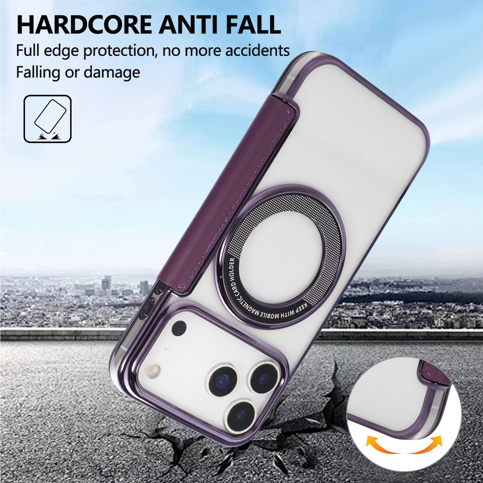HARDCORE ANTI FALL  
Full edge protection, no more accidents  
Falling or damage  

CARD HOLDER  
MAGNETIC