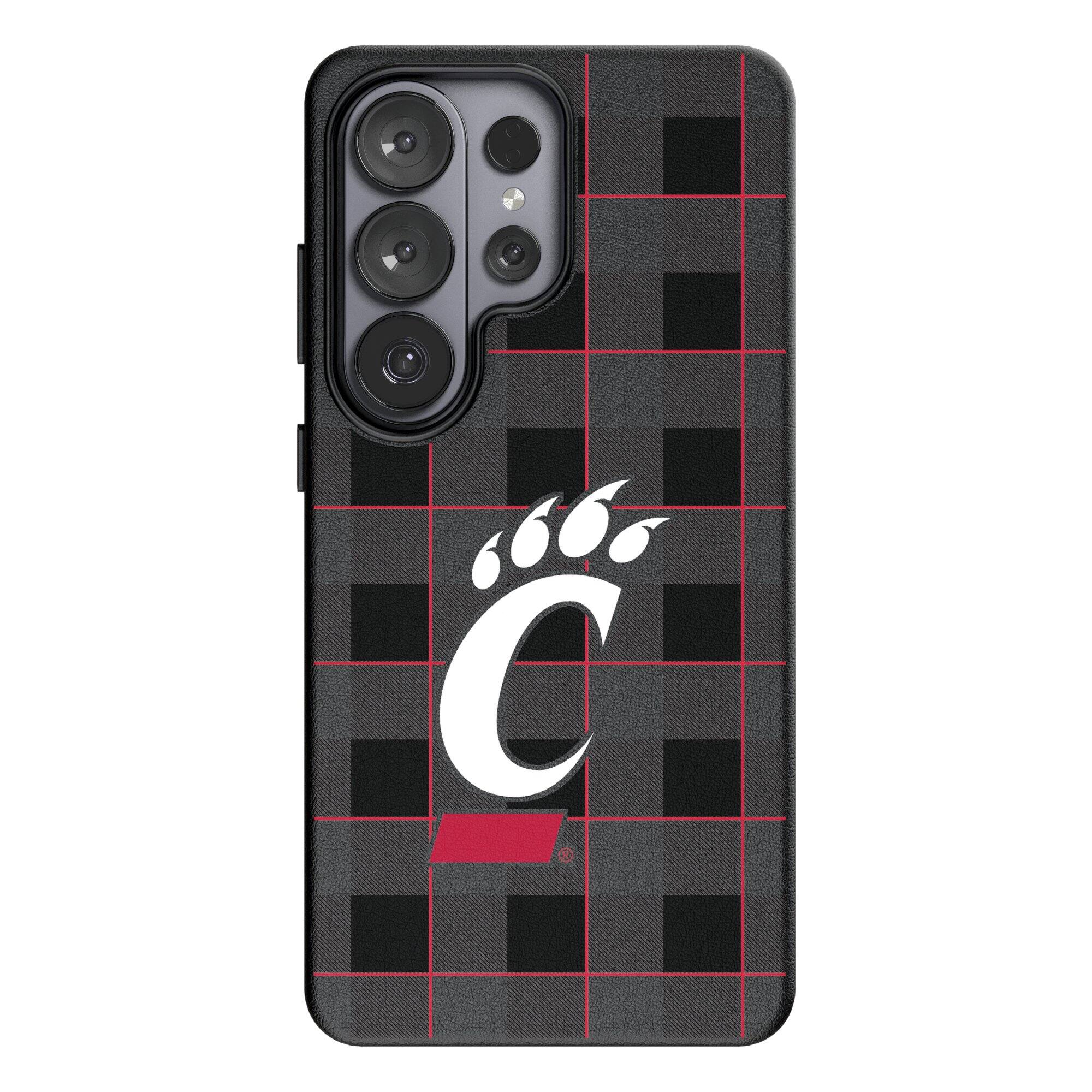 Front. Keyscaper - Cincinnati Bearcats Plaid Galaxy Magnetic Bump Case - S24 - Black.