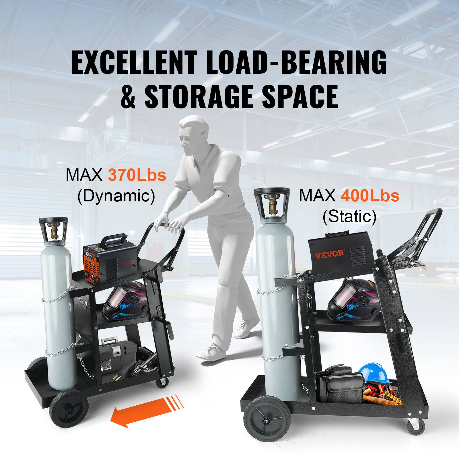 EXCELLENT LOAD-BEARING & STORAGE SPACE
MAX 370Lbs (Dynamic)
MAX 400Lbs (Static)
VEVOR
VEVOR