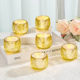 IMAGE - Elegant Votive Glass Tea Light Holders Set of 6 - Gold