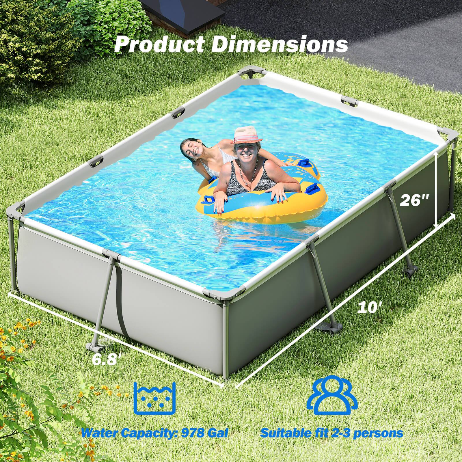 Product Dimensions: 26" x 10' x 6.8'  
Water Capacity: 978 Gal  
Suitable for 2-3 persons