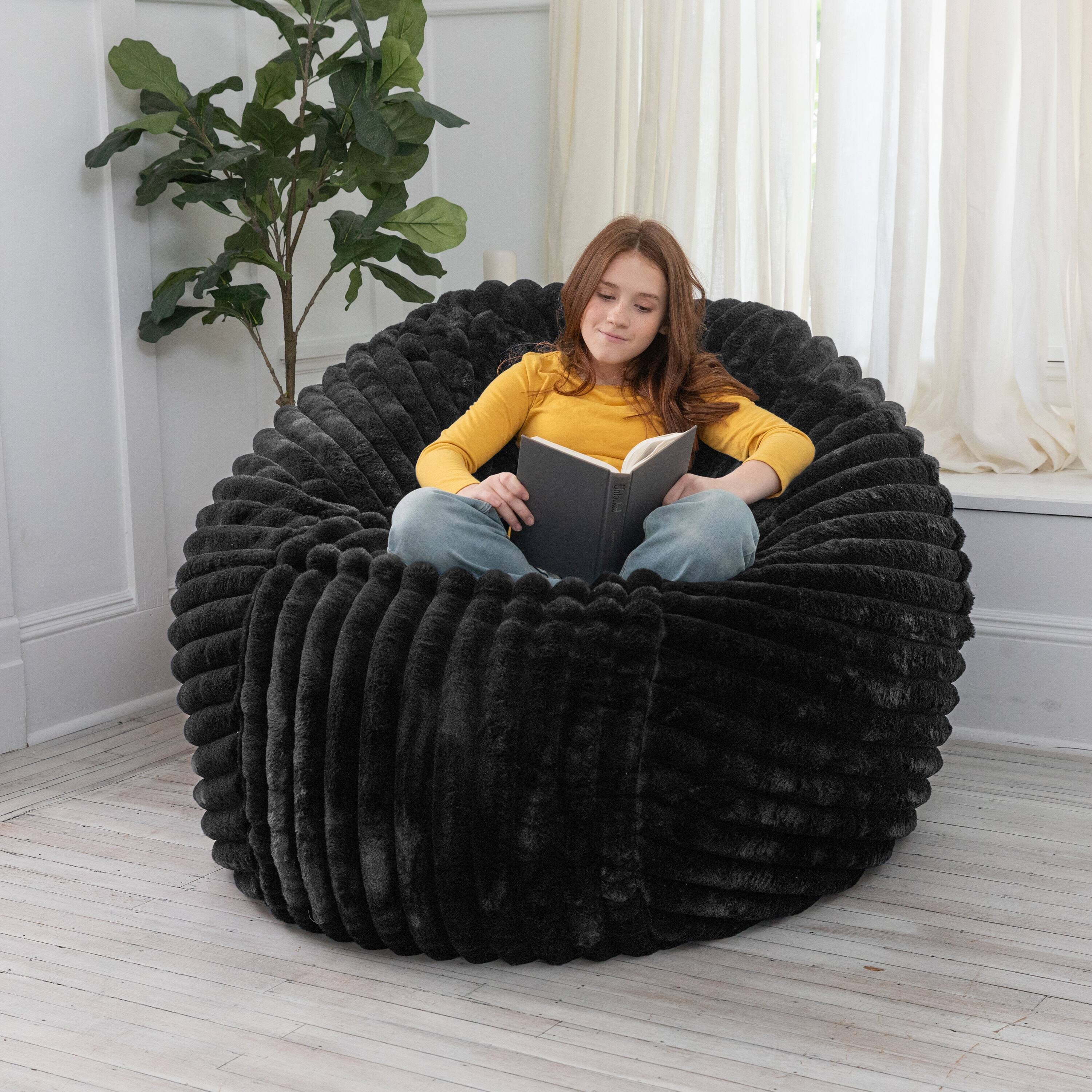 Back. Jaxx - Jaxx 5 Foot Saxx Bean Bag Chair for Adults - Luxe Faux Fur, Mondo Black - Mondo Black.