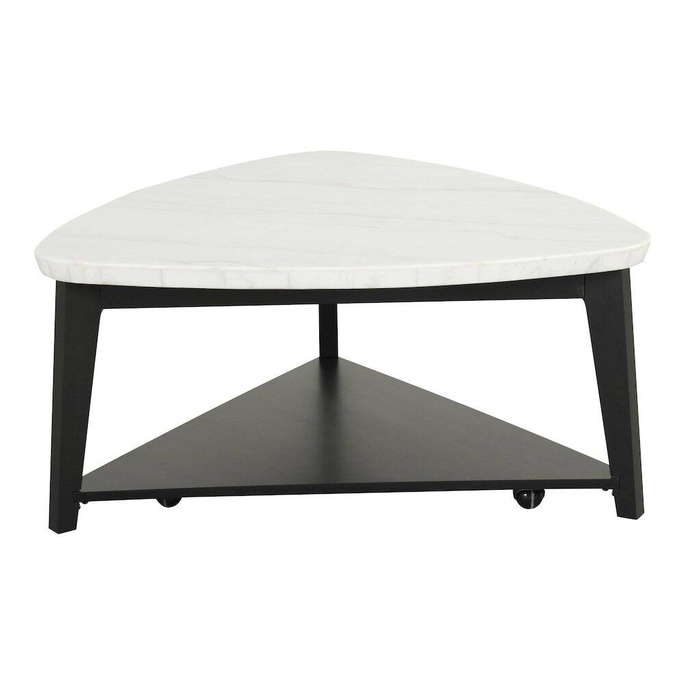 Angle. Furniture of America - Isolde Wood and Marble Triangle Coffee Table in White - White.