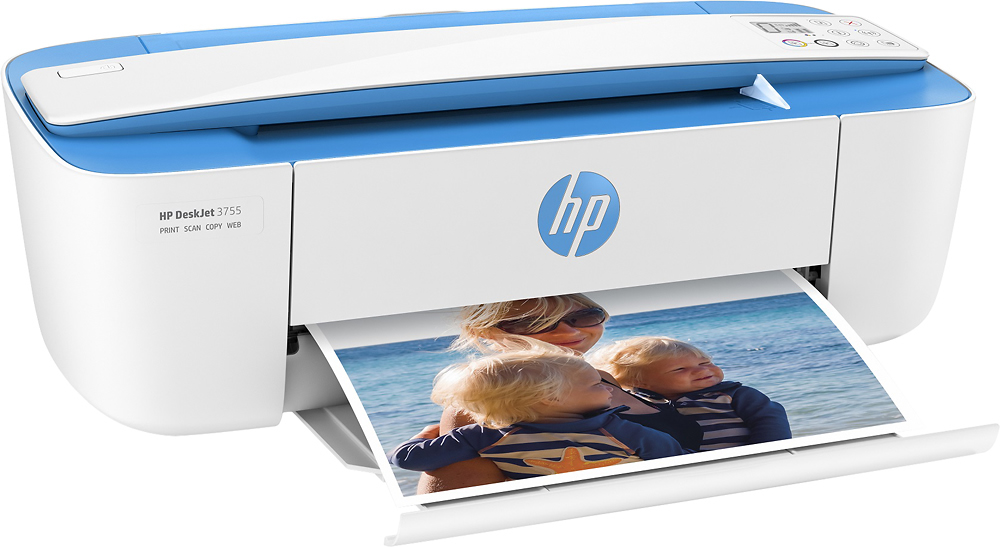 Angle View: HP - DeskJet 3755 Wireless All-in-One Instant Ink Ready Inkjet Printer