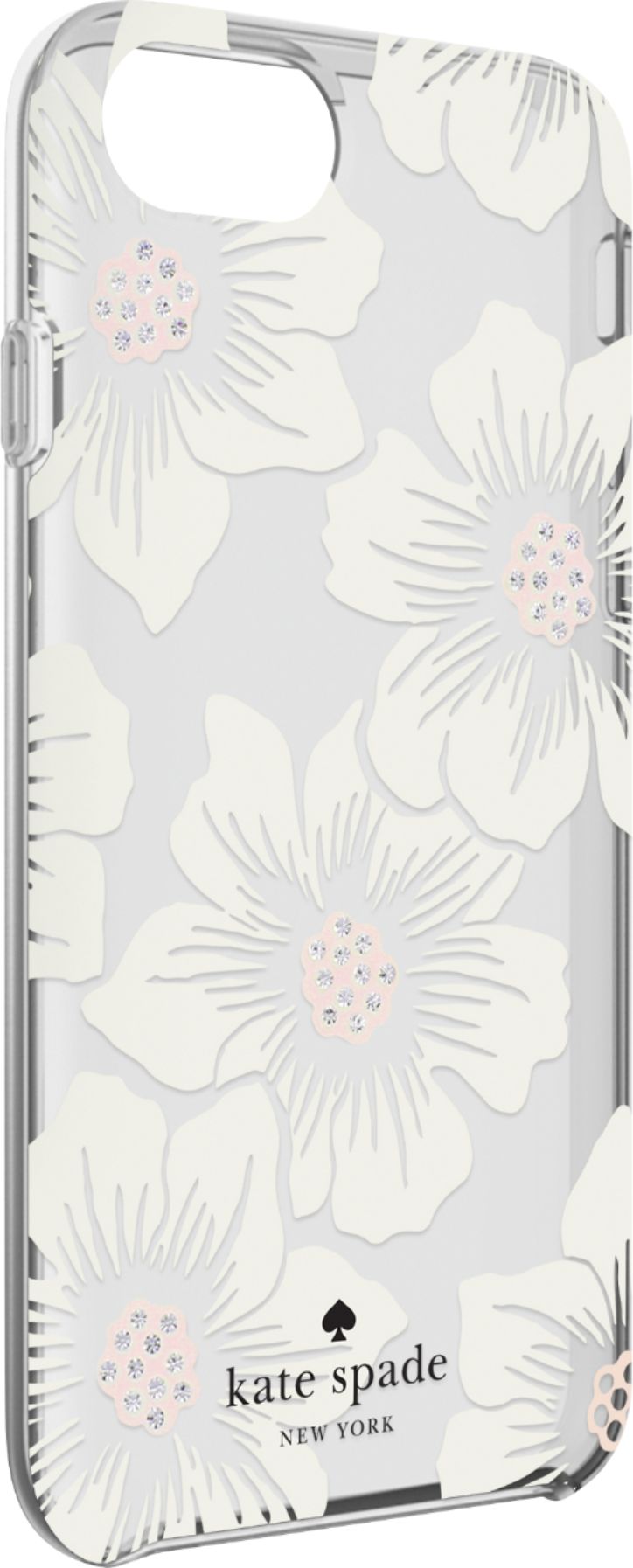 Angle View: kate spade new york - Protective Hardshell Case for Apple® iPhone® SE (3rd Generation) and iPhone® 8/7/6/6s - Hollyhock Floral Clear/Cream with Stones