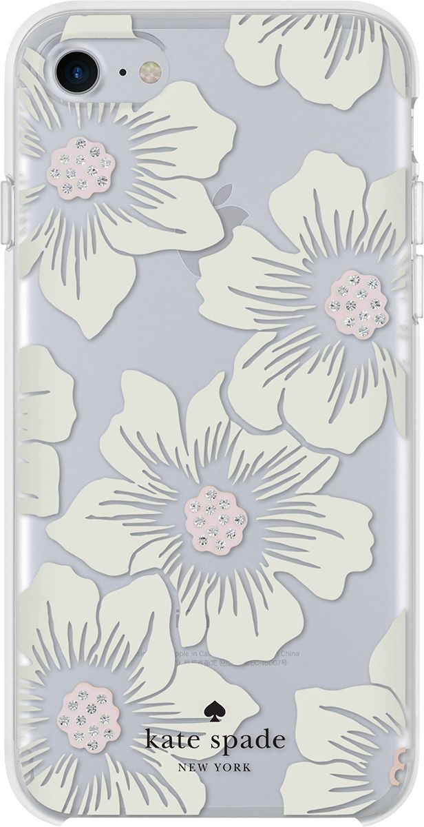 kate spade new york - Protective Hardshell Case for Apple® iPhone® 6, 6s, 7, 8 and SE (2nd generation) - Hollyhock Floral Clear/Cream with Stones