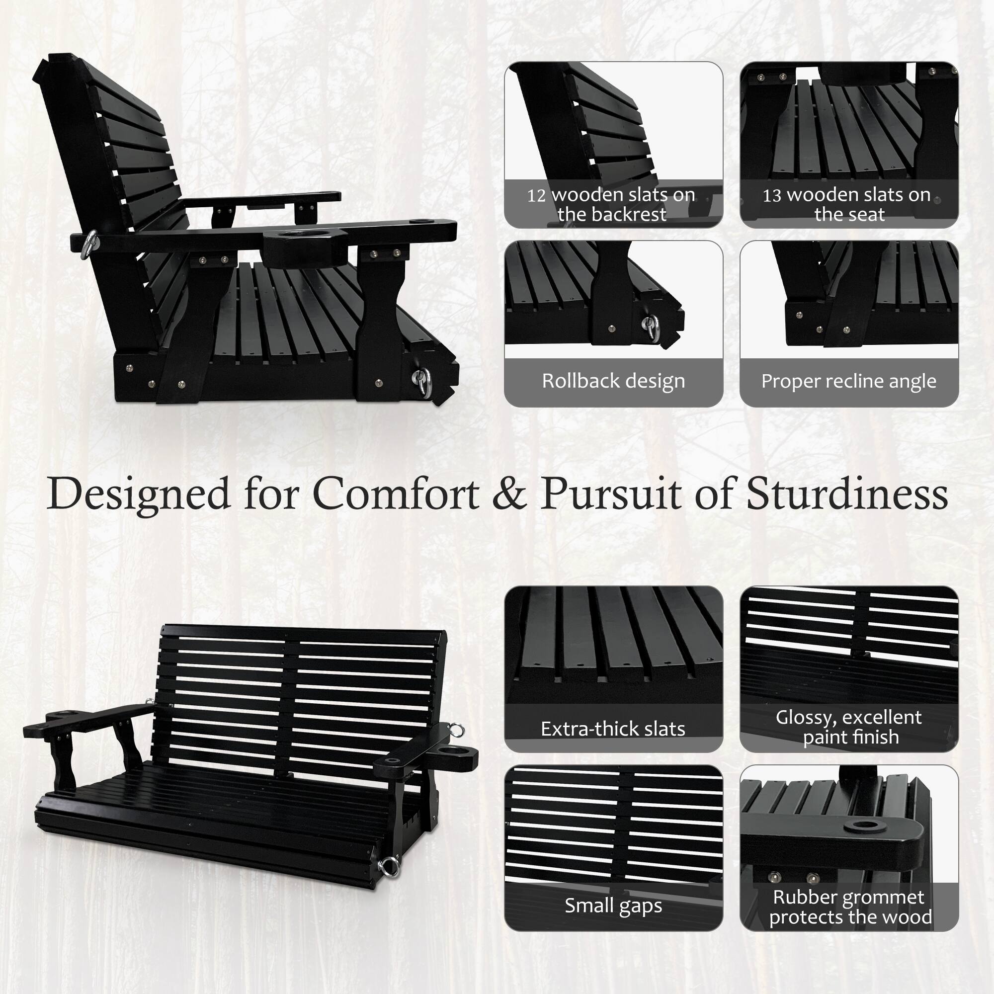 - 12 wooden slats on the backrest
- 13 wooden slats on the seat
- Rollback design
- Proper recline angle
- Designed for Comfort & Pursuit of Sturdiness
- Extra-thick slats
- Glossy, excellent paint finish
- Small gaps
- Rubber grommet protects the wood
