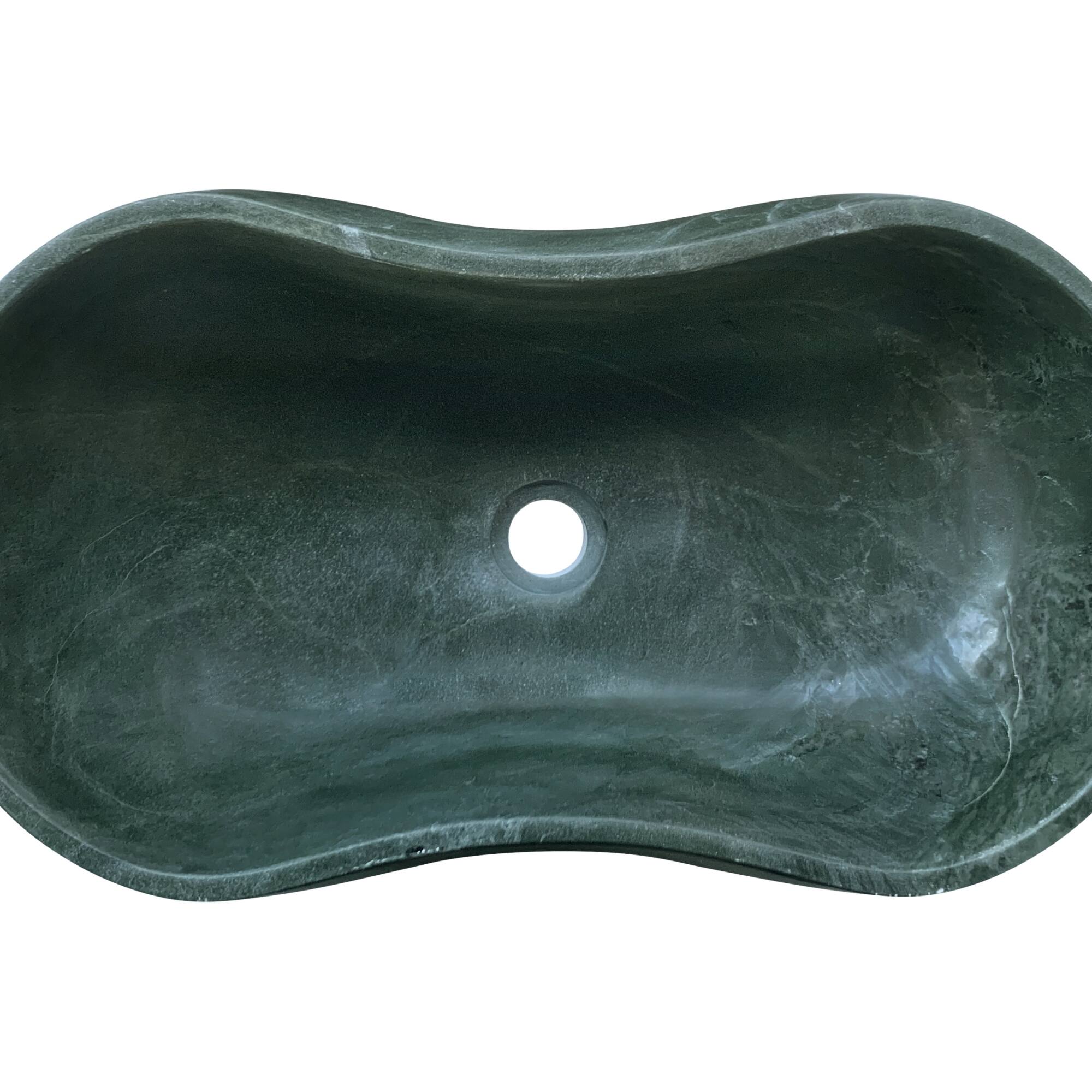Back. ELEMENT ACE - Elegant Natural Marble Bathroom Vessel Sink with Polished Surface, Wavy Design for Modern Decor - Green.