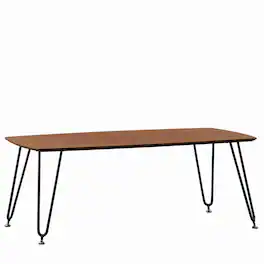 LeisureMod - Elmwood Minimalist Mid-Century Rectangular MDF Coffee Table with Black Iron Frame for Home Living Room - Walnut