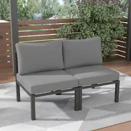 Ainfox - 2Pcs Patio Sofa LoveSeat Aluminum sofa - Black