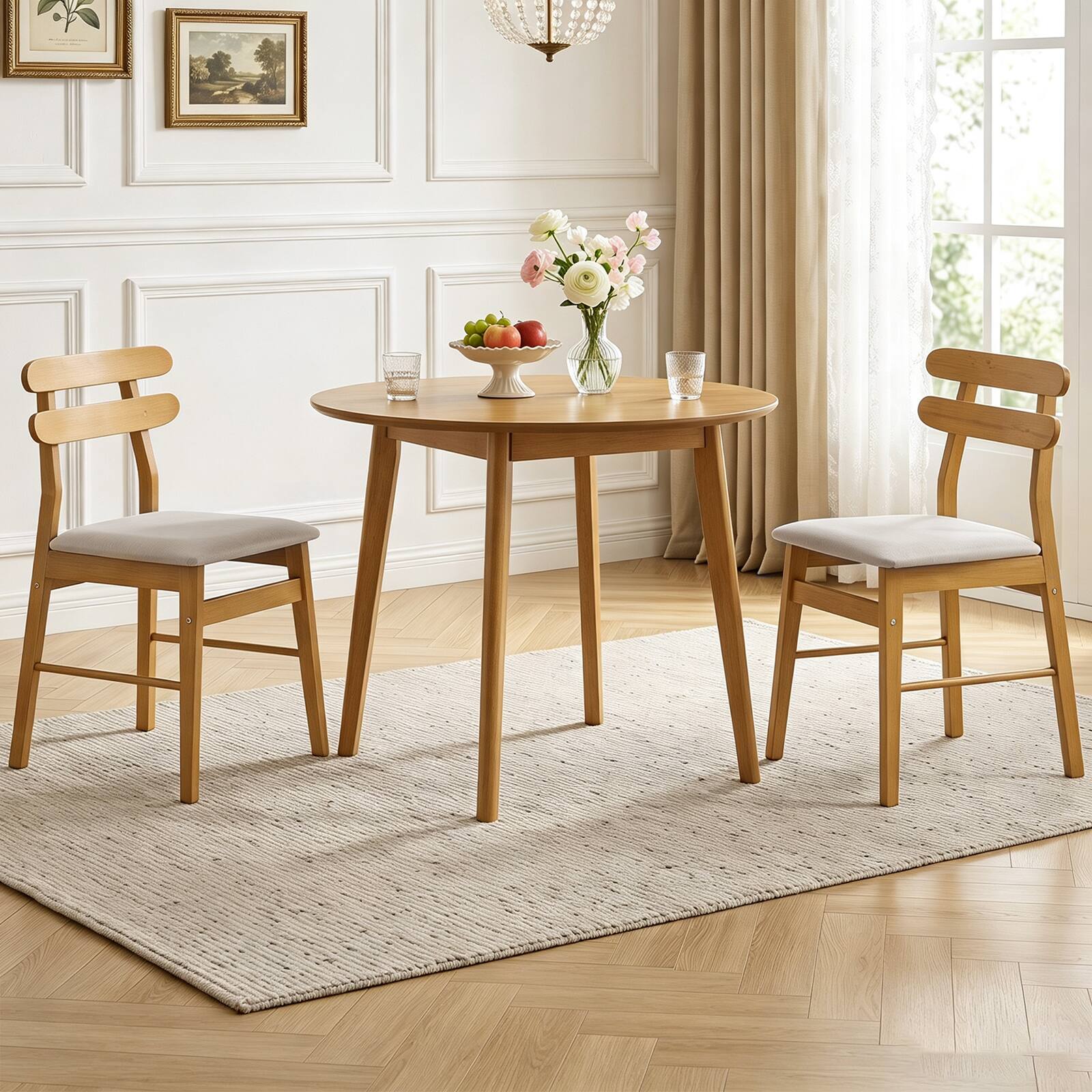 Alt View 3. Costway - Costway Upholstered Dining Chairs Set of 2, Dining Chairs with Padded Seat, High Back - Natural and Beige.