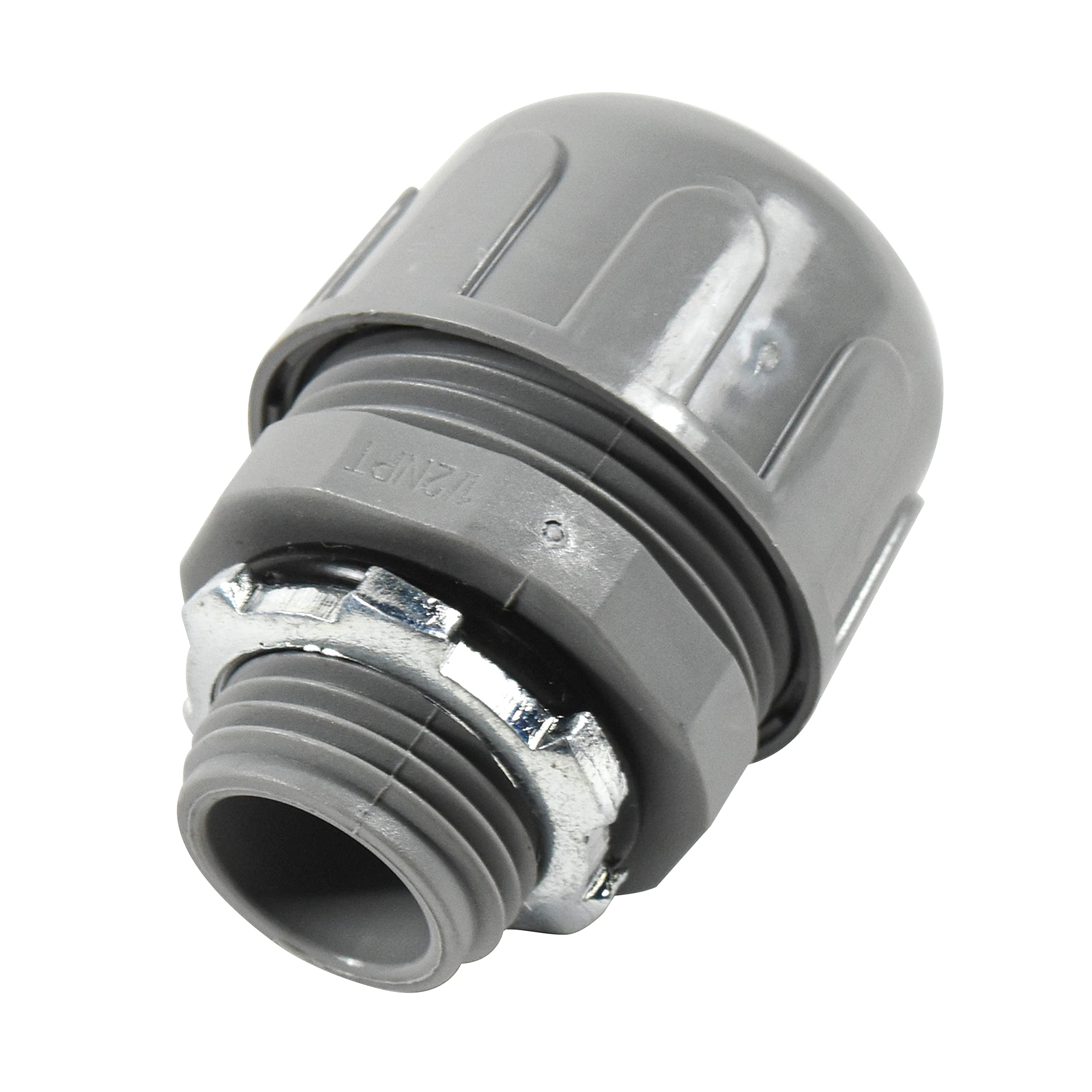 Angle. HQRP - 1/2 in Nonmetallic Liquid-Tight Conduit Connector - 180 Degree Straight, UL Listed, 2-Pack - Gray.