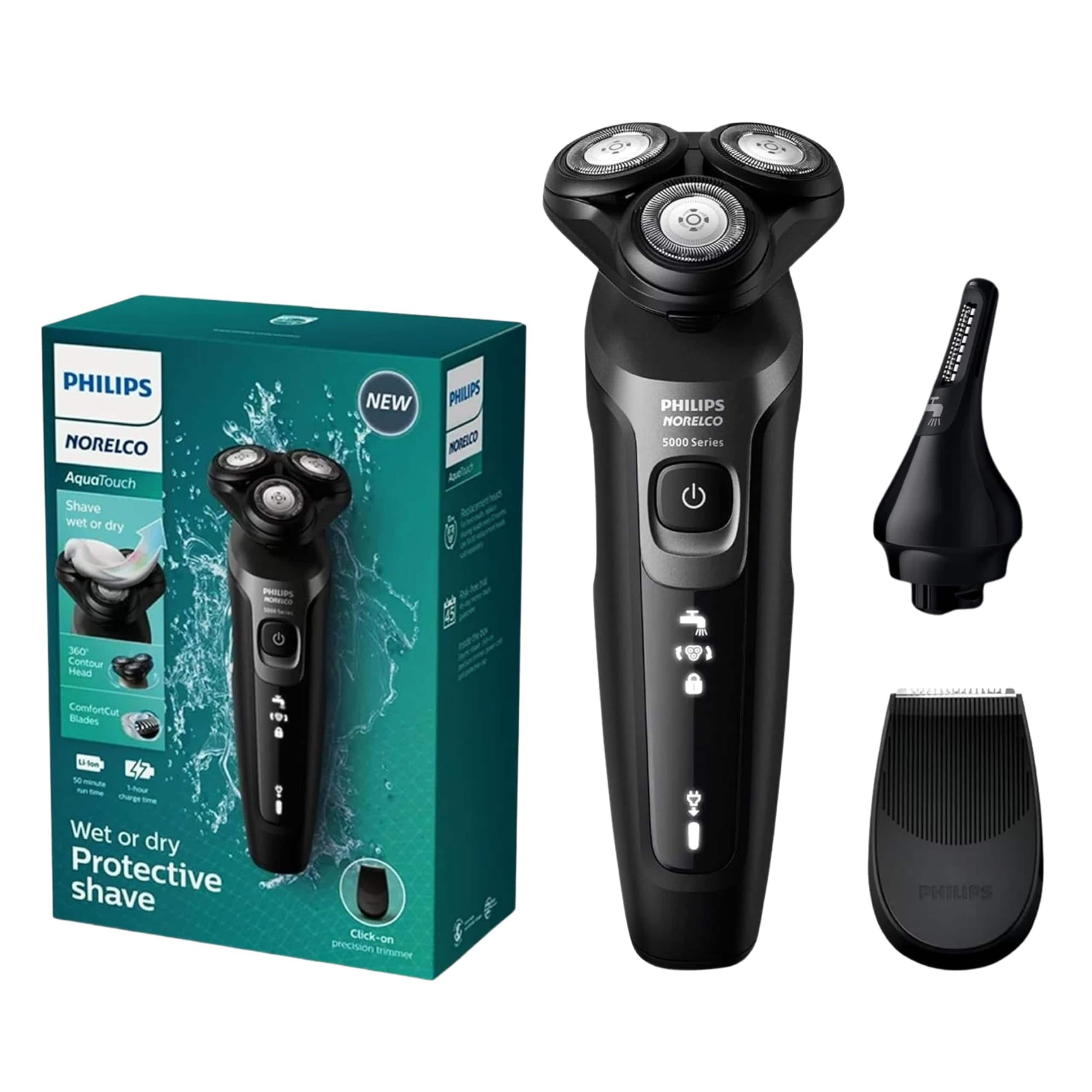 Philips Norelco - Wet And Dry Cordless Rechargeable Electric Shaver, 5D Flex Head, ComfortCut Blades, 50 Min Runtime (S5966) - Black