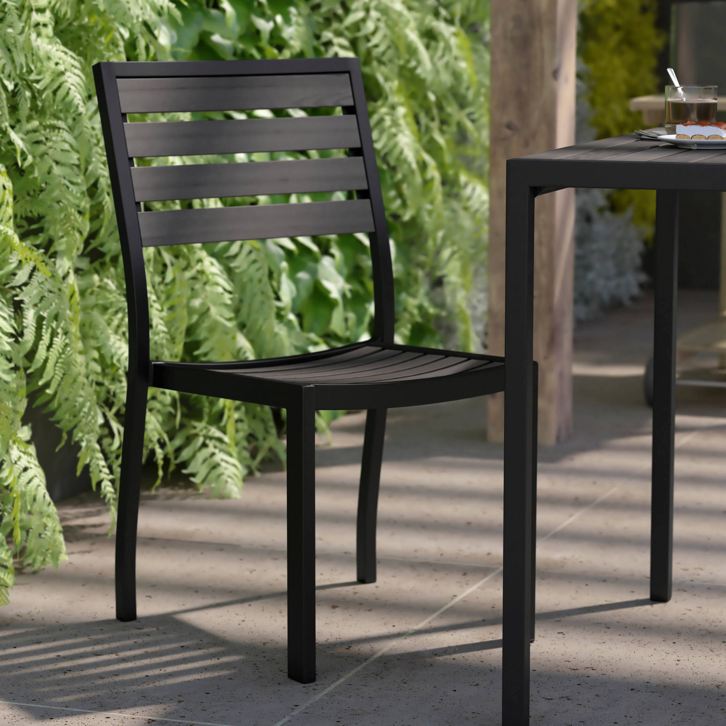 Flash Furniture Lark Outdoor Stackable Side Chair with Faux Wash Teak ...