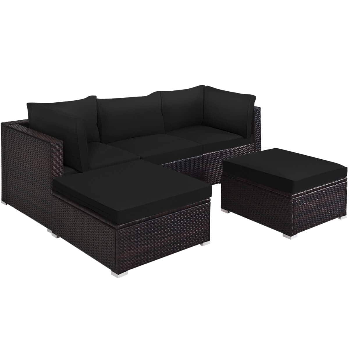 Costway - 5PCS Outdoor Patio Rattan Furniture Set Sectional Conversation Cushion - Black