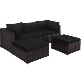 Costway - 5PCS Outdoor Patio Rattan Furniture Set Sectional Conversation Cushion - Black