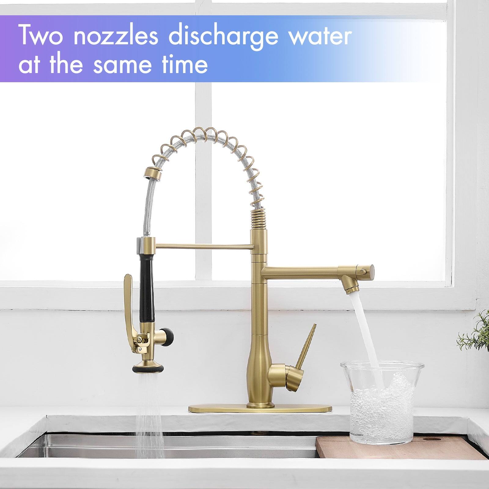 Two nozzles discharge water at the same time