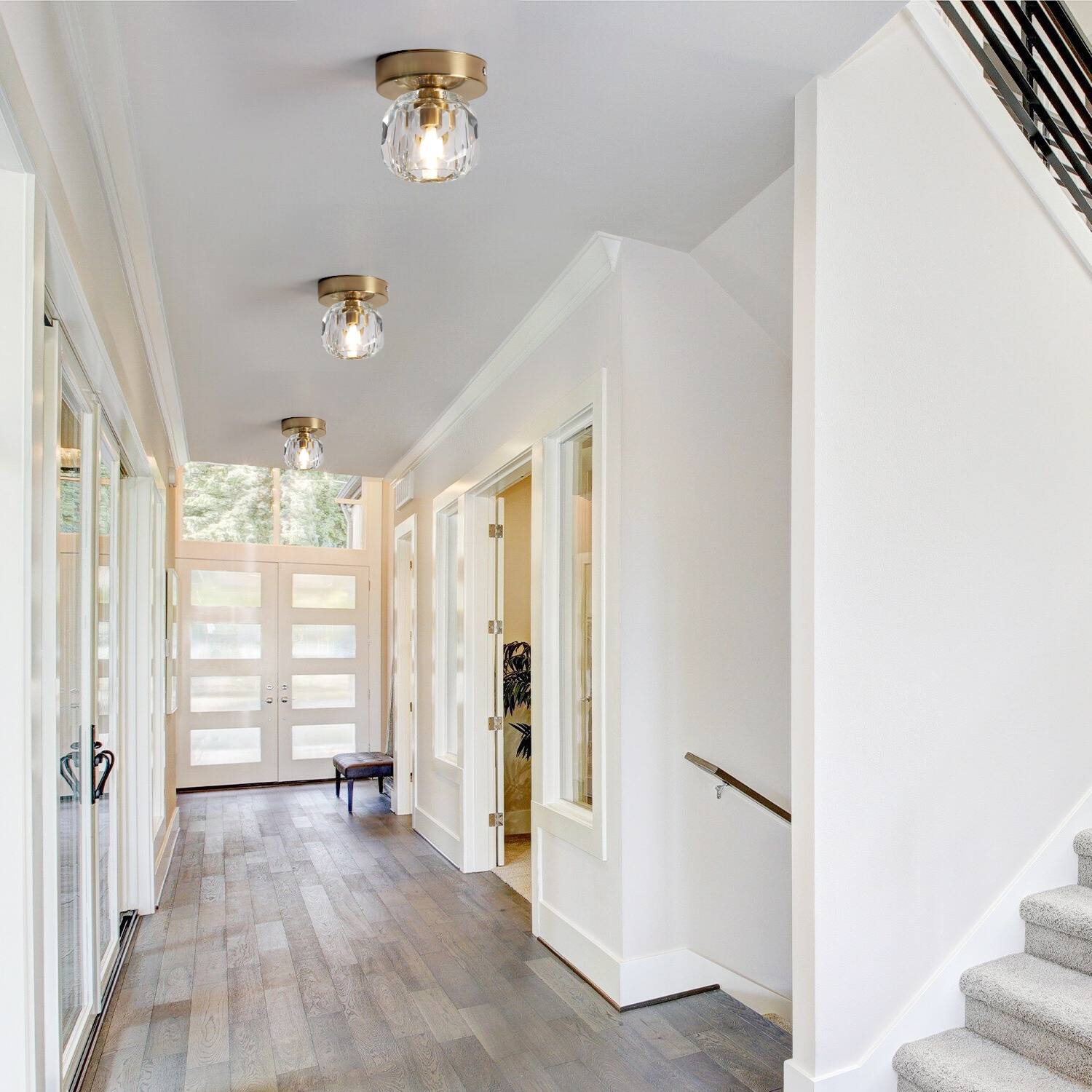 Back. Umeiluce - 1-Light 4.7" Crystal Flush Mount Ceiling Light - Brass.