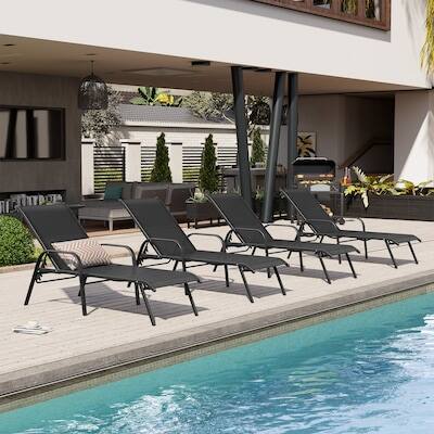 Angle. Crestlive Products - Crestlive Products Set of 2 Brown Metal Frame Adjustbale Chaise Lounge Chair with Texteline Sling Seat - Black.