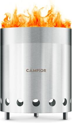 Campior - Smokeless Wood Fire Pit – Outdoor Stove with Ash Pan, Stand & Bag – Camping & Cooking - Stainless Steel