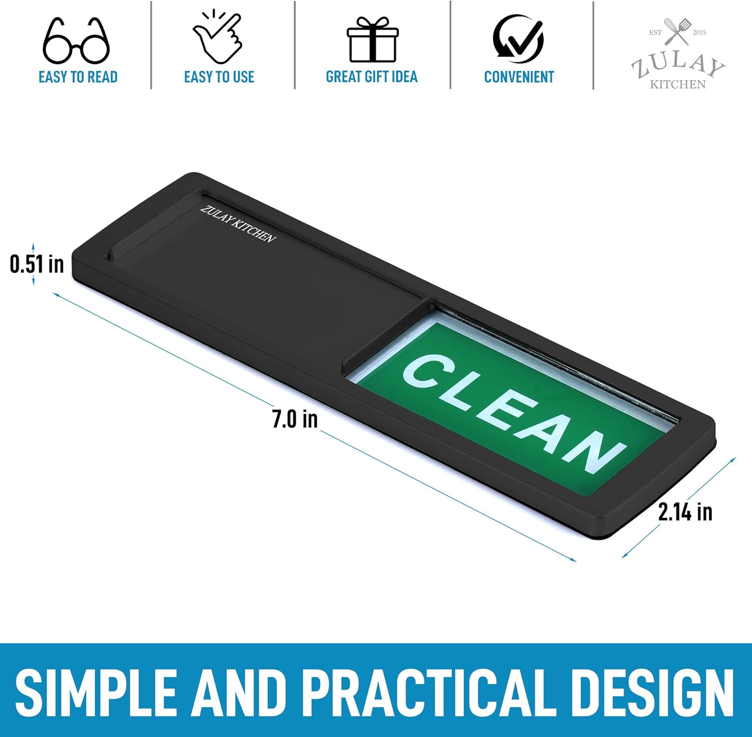 EASY TO READ  
EASY TO USE  
GREAT GIFT IDEA  
CONVENIENT  

ZULAY KITCHEN  

0.51 in  
7.0 in  
2.14 in  

SIMPLE AND PRACTICAL DESIGN