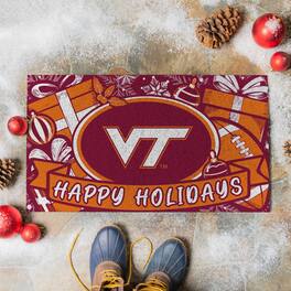 Evergreen Enterprises - Virginia Tech Hokies 28" x 16" Happy Holidays Christmas Turf Door Mat - Multicolor