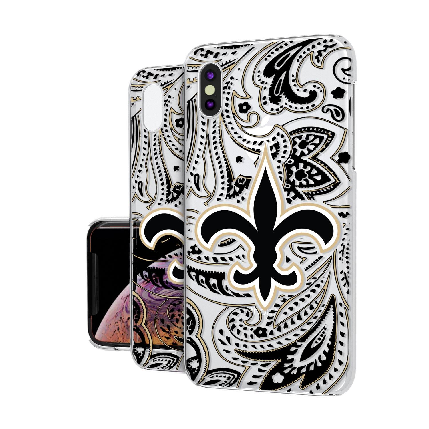 Alt View 1. Keyscaper - New Orleans Saints iPhone Clear Paisley Design Case - 16 Pro Max - Multicolor.