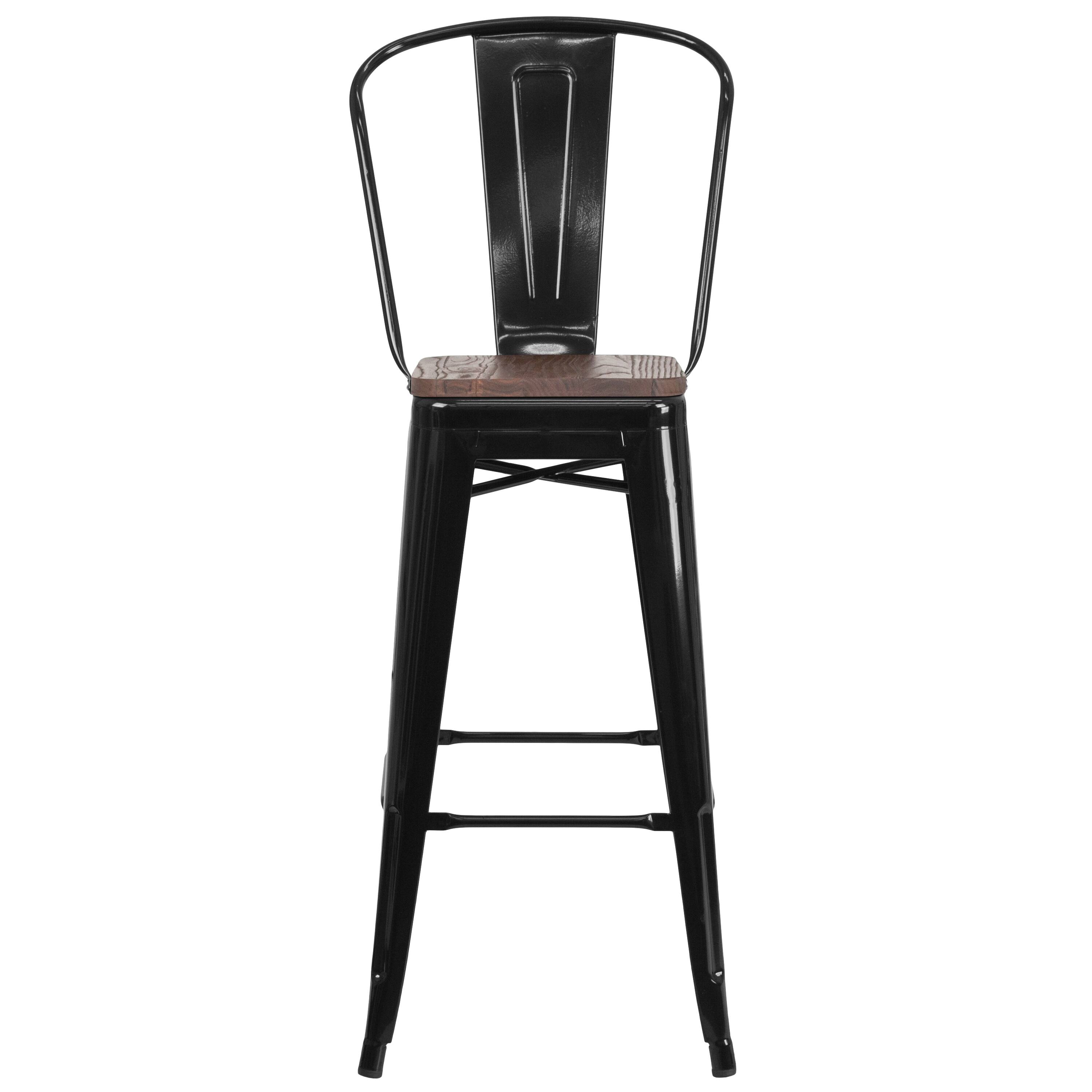 Alt View 7. Emma + Oliver - 30"H Metal Dining Barstool with Back and Square Wood Seat - Black.