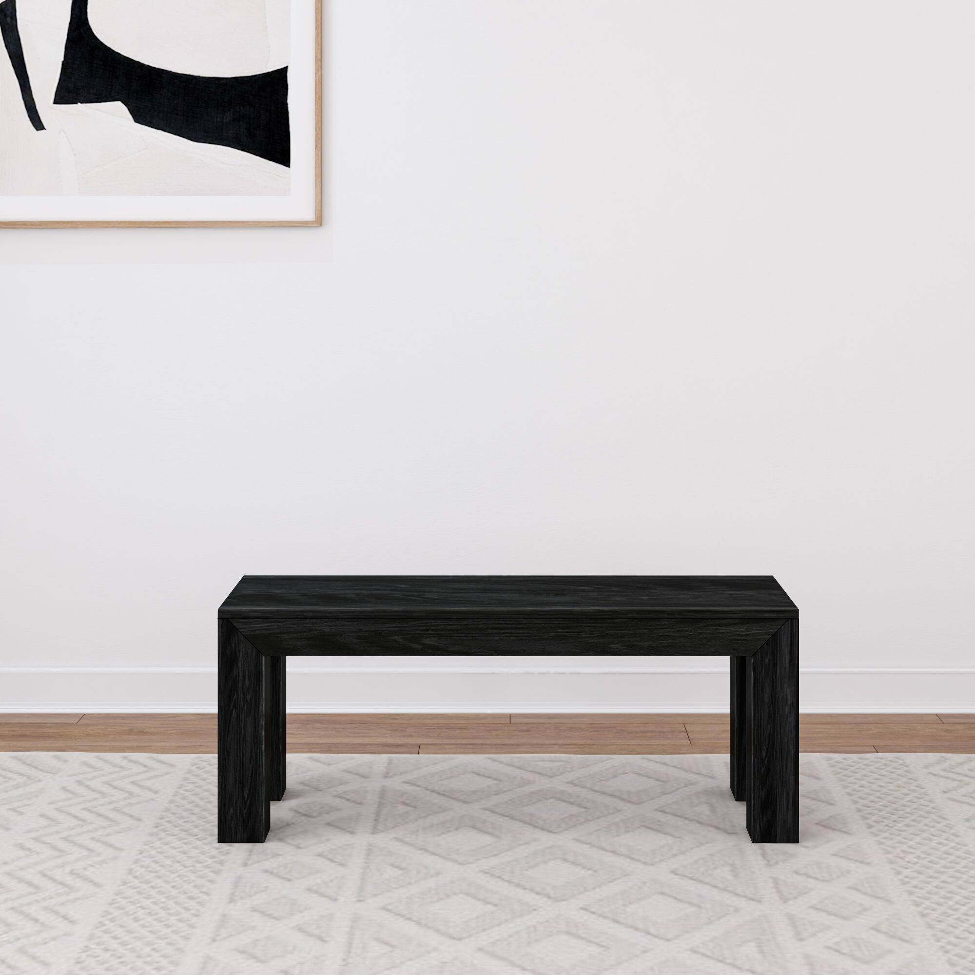 Alt View 1. Plank+Beam - Modern Dining Room Bench (49in / 1244mm), Black Wirebrush - Black Wirebrush.