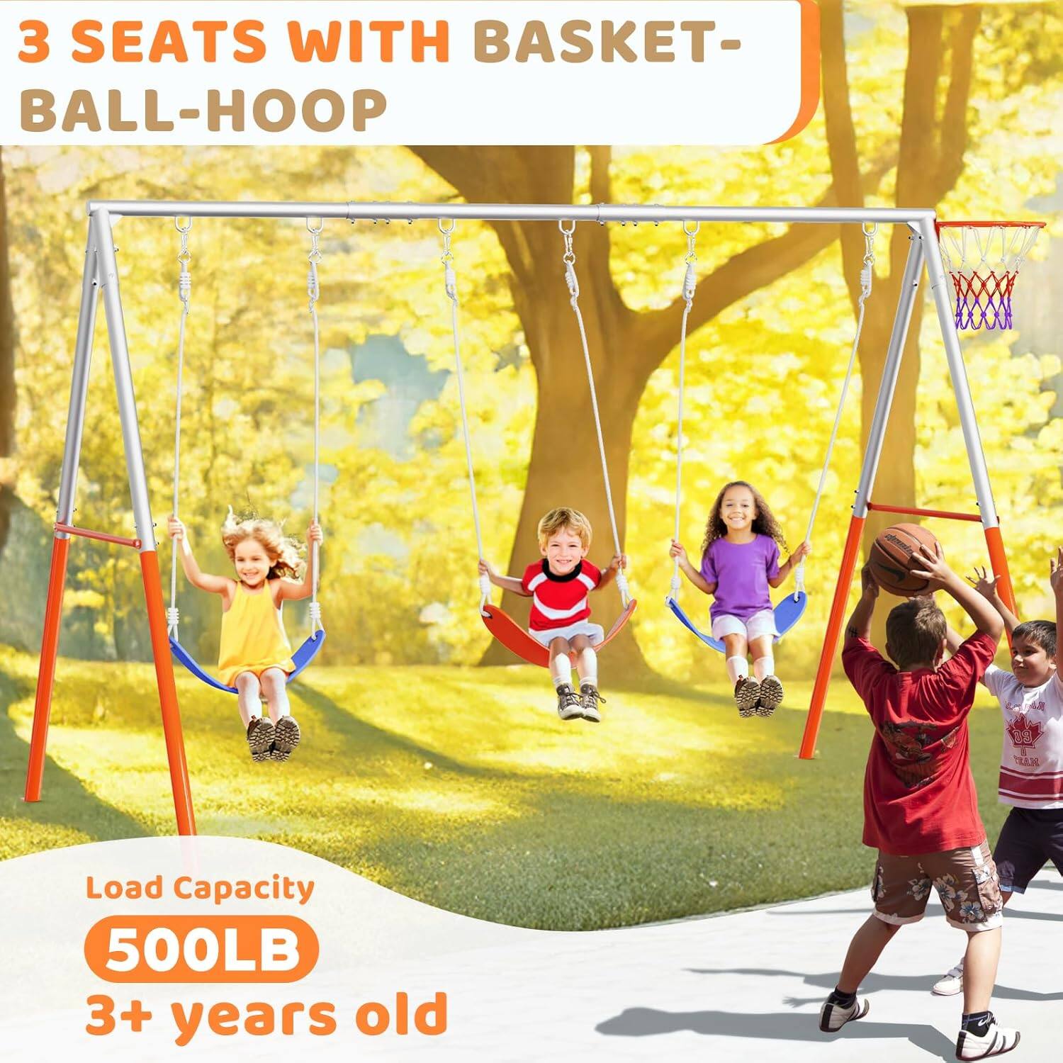 3 SEATS WITH BASKET-BALL-HOOP  
Load Capacity 500LB  
3+ years old